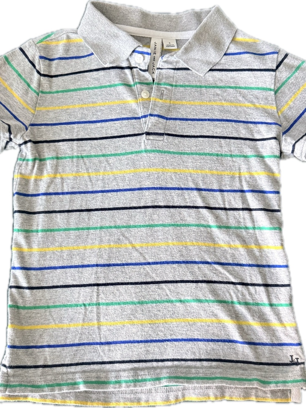 Janie and Jack Gray Polo with Blue, Green, Yellow and Navy Stripes
